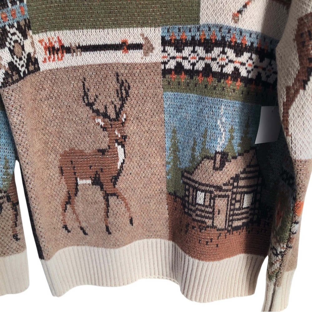KIEL JAMES PATRICK NWT Cozy Cabin Into the Woods Sweater Unisex XS Fox Deer - Picture 4 of 12